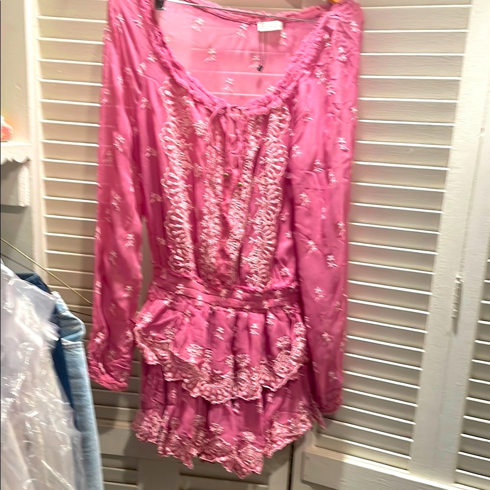 LoveShackFancy Pink Textured Romper